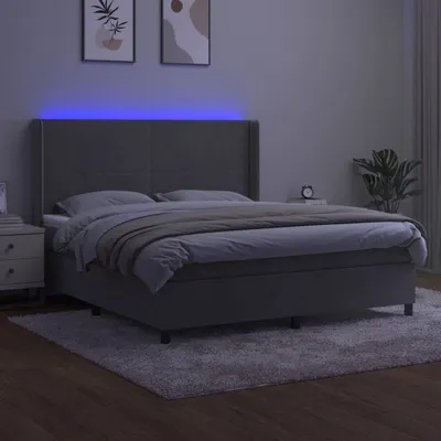 Produktbild von The Living Store Boxspringbett mit Matratze & LED Hellgrau 180x200 cm Samt