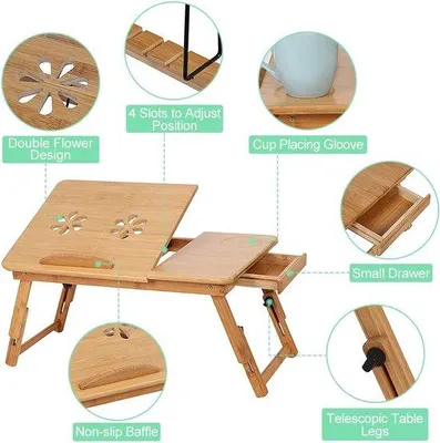 Produktbild von Famanu Laptop-Tisch für das Bett - Klappbare Frühstückstisch mit faltbaren Beinen