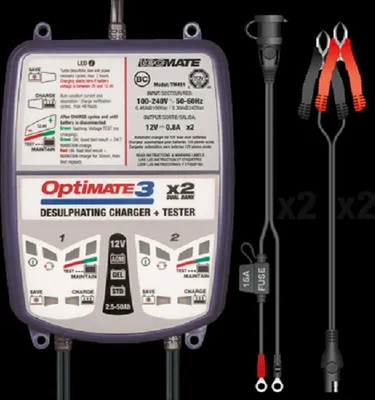 Image de Chargeur De Batterie Optimate 3x2, 3 En 1 Boitier : Idéal Pour Tester / Charger 2 Batteries En Même Temps, De 2 à 50 Ah.