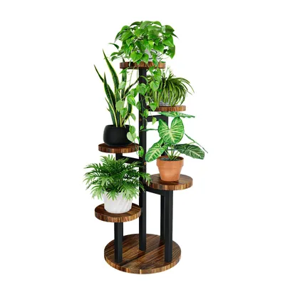 Produktbild von Bamworld Blumenständer, Holz-Pflanzenständer, Indoor-Blumenregal, Kleiner Metall-Blumenständer für Terrasse, Garten, Balkon, Wohnzimmer, Schlafzimmer