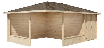Produktbild von Alpholz 5-Eck Holz-Gartenlaube Maik mit Anbau 415x415cm Naturbelassen