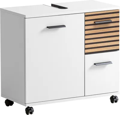 Produktbild von Waschbeckenunterschrank 65 cm breit weiß matt, Akustikpaneel-Optik KANE-80