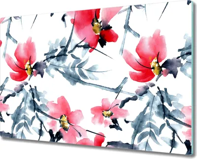 Produktbild von Glas-Herdabdeckplatte Glaskeramikfeldabdeckung Spritzschutz - 80x52 cm - Blüten Baum Blumen