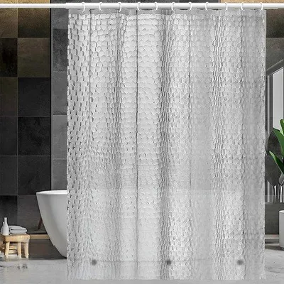 Zdjęcie produktu dla Zestaw przezroczystej zasłony prysznicowej – wodoodporny – stalowe okucia – z 3 haczykami magnetycznymi – 180 x 180 cm