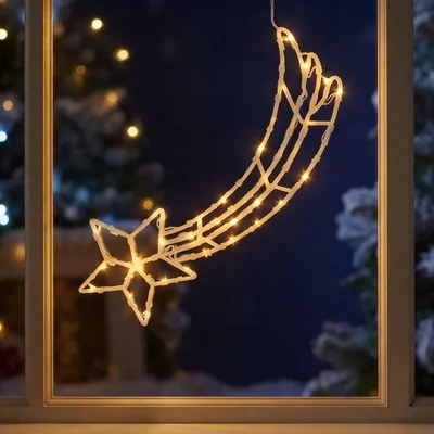 Image de Silhouette de fenêtre de Noël LED XXL - Motif : étoile filante