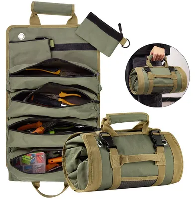 Produktbild von Werkzeugtasche mit 6 Reißverschlussfächern, Aufhängbare Werkzeugrolle, Robuste Werkzeug Organizer Tasche für Garage DIY Handwerk