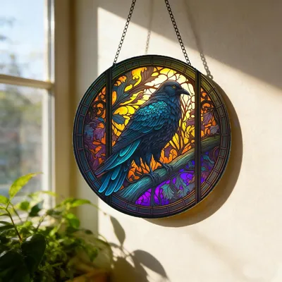 Acryl Fensteraufhängung Krähe glänzend 30 cm Halloween Deko