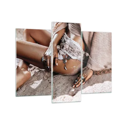 Produktbild von Bilder auf glas - 3 Teile - Sand Frau Schmuck - 130x100cm - Glasbilder - Wandbilder - Bilder - zum Aufhängen bereit - Wanddekoration aus Glas - Glas Bilder - Wandbild auf Glas - GCB130x100-4634