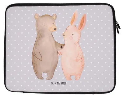Produktbild von Mr. & Mrs. Panda Laptop Hülle Bär und Hase Umarmen 33 x 42 cm - Grau Pastell - Geschenk, Laptoptasche, Tasche, Case, BFF, Freundin, für Immer, Laptophülle, Notebook