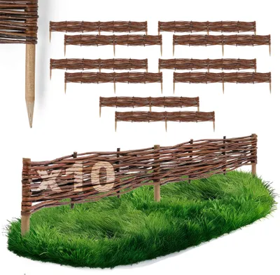Produktbild von 10 x BOGATECO Beeteinfassung aus Weide | 100 cm Lang & 10 cm Hoch | Holz-Zaun Rasenkante | Weiden-Zaun Steckzaun