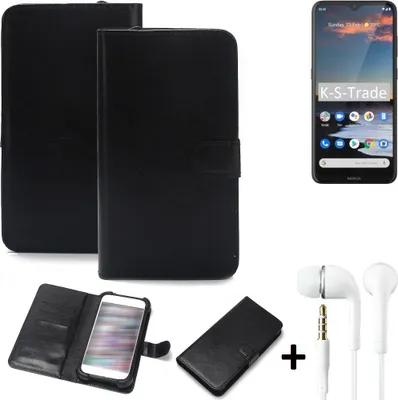 Produktbild von K-S-Trade Wallet Case Handyhülle kompatibel mit Nokia 5.3 Schutzhülle Flip cover Flipstyle Tasche Hülle Flipcover Slim Bumper schwarz + in ear