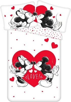 Produktbild von JERRY FABRICS Leinen Mickey und Minnie Love 05 Baumwolle, 140/200, 70/90 cm