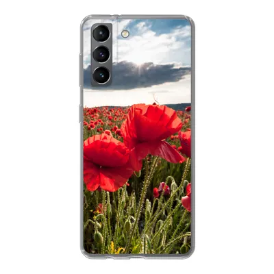Produktbild von MuchoWow® Handyhülle Schutzhülle Hülle für Samsung Galaxy S21 Mohnblumen vor einem dramatischen, stürmischen Himmel Silikon Softcase Handy Hülle - Softcase