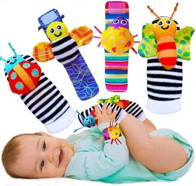 Image de 4 paires de chaussettes pour bébé avec détecteur de pied, stimulation sensorielle, jouets