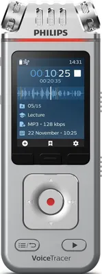 Produktbild von Philips Voice Tracer DVT4110/00, 36 h, Stereo (ST), MP3, WAV, 16 Ohm, 58 dB, 50 - 20000 Hz