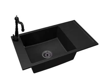 Produktbild von Küchenspüle Einbecken Luis Set mit Siphon Schwarz und Armatur Retro 3 Farbe