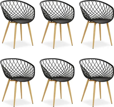 Productafbeelding van Tuinstoel met armleuningen, set van 6. Zwarte tuinstoelen, geschikt voor balkon, terras en tuin. Kunststof stoelen, ook geschikt als keukenstools of outdoor stoelen