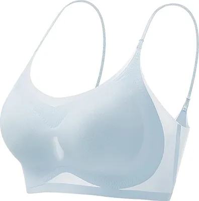 Obrázek produktu pro ASKSA Dámská sportovní podprsenka Ultra Thin Silk Oversized Without Underwire Sling Bra Light Stretch Push Up Bra, Light Blue, L