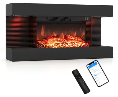 Immagine prodotto di COSTWAY, caminetto elettrico da 32 pollici, a 3 lati, caminetto decorativo con riscaldamento da 750W/1500W, caminetto da parete con luci LED laterali, effetto fiamma 3D, 12 colori di fiamma e timer