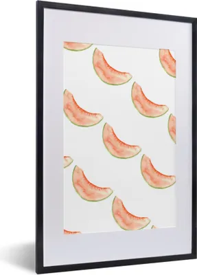 Produktbild von MuchoWow® Gerahmtes Poster Melone - Aquarell - Schablonen 40x60 cm - Poster mit Schwarzem Bilderrahmen Wandposter Rahmen Foto Bilder - Poster in Rahmen