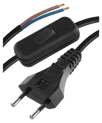 Flexo šňůra PVC 2x 0,75mm2 s vypínačem, 3m, černá