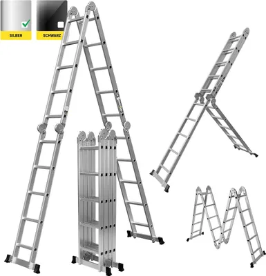 Produktbild von Craftfull Mehrzweckleiter CF-104A | 6in1 Leiter - Gelenkleiter aus Aluminium - Klapp- & Stehleiter - Anti-Rutsch (4x5 Sprossen)