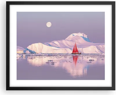 Produktbild von Gerahmtes Poster - Schwarzer Rahmen - Segelschiff Mond Gletscher - 50x40 cm - Wand Bild - Wanddeko - Wandbilder - Kunstposter - Wandposter - Bilderrahmen - Bilder - Kunstdruck - P2BAA50x40-4462