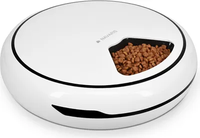 Produktbild von Navaris Automatischer Futterautomat mit Timer - 1,6 L Futterspender bis zu 4 Mahlzeiten am Tag - akustische Benachrichtigung - für kleine Hunde Katze