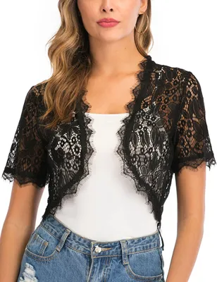 Productafbeelding van Enjoyoself dames, elegante bolero van kant, zomerjasje, korte mouwen, geschikt voor feestelijke gelegenheden