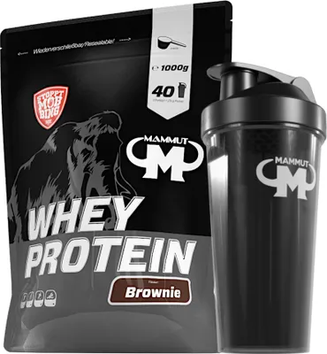 Produktbild von Mammut Nutrition - Whey Protein 1000 g Beutel - 40 Portionen Eiweiß + GRATIS Protein Shaker, Geschmack: Brownie