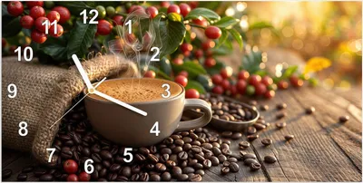 Produktbild von Wanduhr aus Glas mit Motiv Kaffeeerntemorgen- 60 x 30 cm - inkl. Aufhängesystem