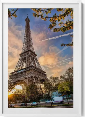 Produktbild von Eiffelturm in Paris– Wandbild mit Rahmen – Gerahmtes Bild  – Wanddekoration – 70x100 cm –  Weiß Rahmen