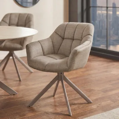 Produktbild von riess-ambiente Drehbarer Stuhl PAPILLON beige champagner greige Samt Metall Esszimmerstuhl mit Armlehne