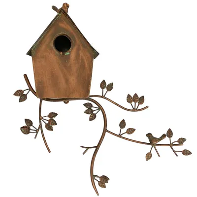 Produktbild von Vogelhaus Nistkasten Futterhaus Vogel Eisen Kupfer Garten Antik-Stil 52cm