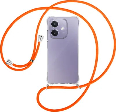 Produktbild von Handykette Backcover-Schutzhülle mit Band (Metall silberfarben) für OPPO A3X 5G - neonorange