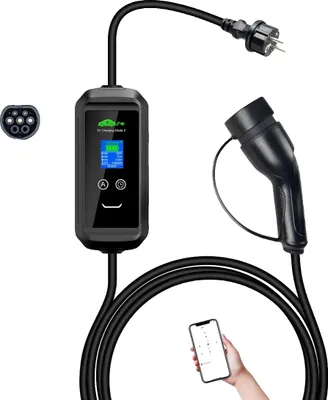 Obrázek produktu pro Přenosná nabíječka EV, nastavitelný proud 6-16A, inteligentní ovládání pomocí aplikace WiFi, s aplikací 15M, TYPE2