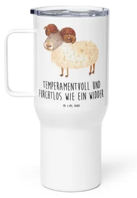 Produktbild von Mr. & Mrs. Panda To-Go-Becher Sternzeichen Widder - Weiß - Geschenk, Schafbock, Thermobecher, Trinkgefäß, Bock, Kaffee-to-go-Becher, thermosbecher, Teetasse