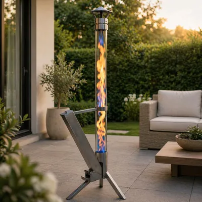 Produktbild von Eden Outdoor Feuerrohr Klassik,Edelstahl Feuersäule und Pelletfackel, Elegante Terrassenheizer und Gartenkamin, stilvolles Terrassenfeuer, langlebig und wetterfest