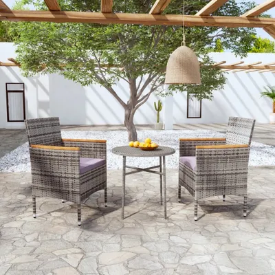 Obrázok produktu pre Maison Exclusive – 3-dielna záhradná jedálenská súprava z polyratanu, sivá