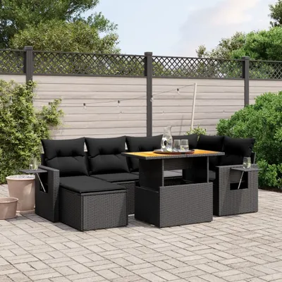 Produktbild von Schwarz 7-tlg. Garten-Sofagarnitur mit Kissen Schwarz Poly Rattan ,Design 2024 Neu