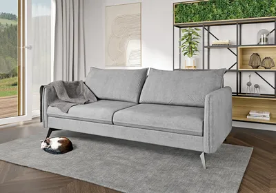 Produktbild von S-STYLE MÖBEL - Helix - Modernes Sofa 3-Sitzer mit Schwarz Metall Füßen aus Silber Luxusmicrofaser, B/T/H: 199 cm / 91 cm/ 86 cm