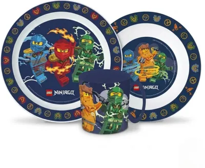 Produktbild von LEGO Ninjago Kinder Geschirr-Set 3 teilig Becher 350 ml Teller Schüssel