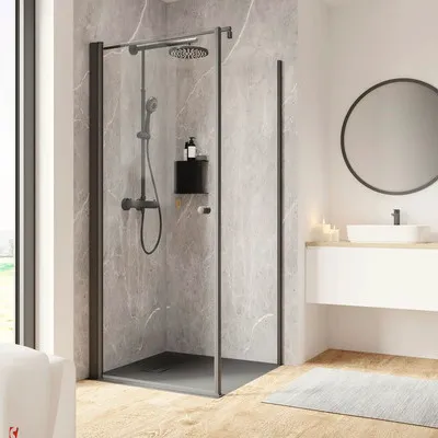 Produktbild von SCHULTE Duschtür mit Seitenwand mit Drehtür Garant 2.0 ExpressPlus 90 x 90 x 200 cm Profil schwarz Klarglas schmutzabwei