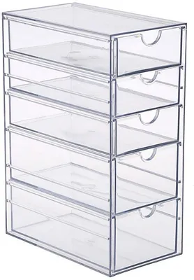 Produktbild von Unyqoos® Transparenter Acryl-Organizer mit 5 Schubladen – Aufbewahrung für Kosmetik, Schmuck & Büro, 17,5×10,5×25 cm, 2×6 cm/3×4 cm, herausnehmbar