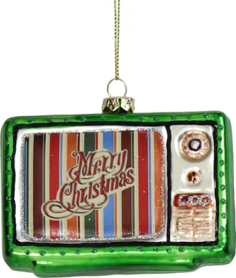 Produktbild von Christbaumschmuck 9cm Glas Fernseher Figur Grün
