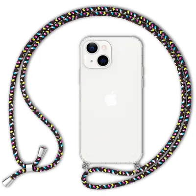 Image de Étui pour téléphone portable NALIA avec chaîne pour iPhone 13 Mini, coque rigide transparente et cordon pour téléphone portable noir multicolore