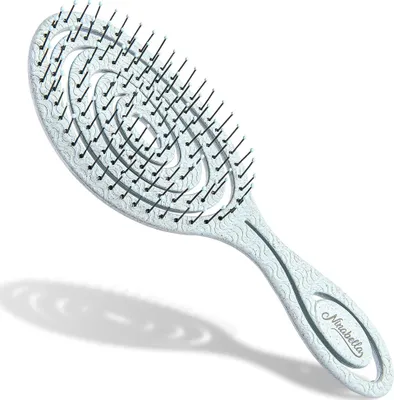 Produktbild von Ninabella Bio Haarbürste ohne Ziepen für Damen, Herren & Kinder - Entwirrbürste auch für Locken & Lange Haare - Einzigartige Profi Detangler-Bürste mit Spiralfeder Limetten Blau