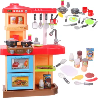 Produktbild von MalPlay Kinderküche Spielküche mit 2 Herdplatten 72 cm hoch Kochgeschirr, Inkl. Licht und Kochgeräuschen