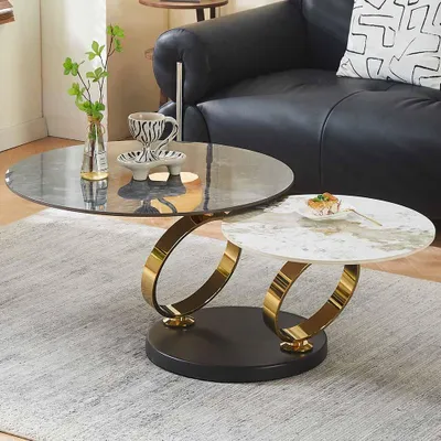 Produktbild von Milton & Oldbrook Couchtisch Drehbar Liverno Marmoroptik Schwarz - Weiß