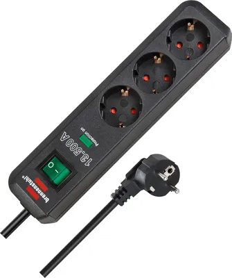 Produktbild von brennenstuhl Eco-Line 3-fach Überspannungsschutz-Steckdosenleiste, anthrazit, Kunststoff, L 25cm, B 120mm, T 50mm, H 270mm, 13.500 A Ableitstrom, 45°-Steckdosen, Kinderschutz, beleuchteter Schalter, 1,5m Kabel H05VV-F 3G1,5, 16 A, IP20, Schutzkontakt Typ F (DE)